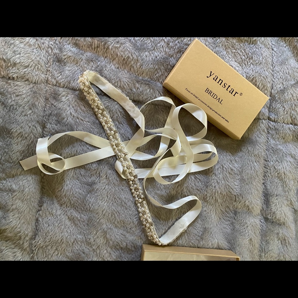 Pearl and Rhinestone Ivory Bridal Sash/Belt